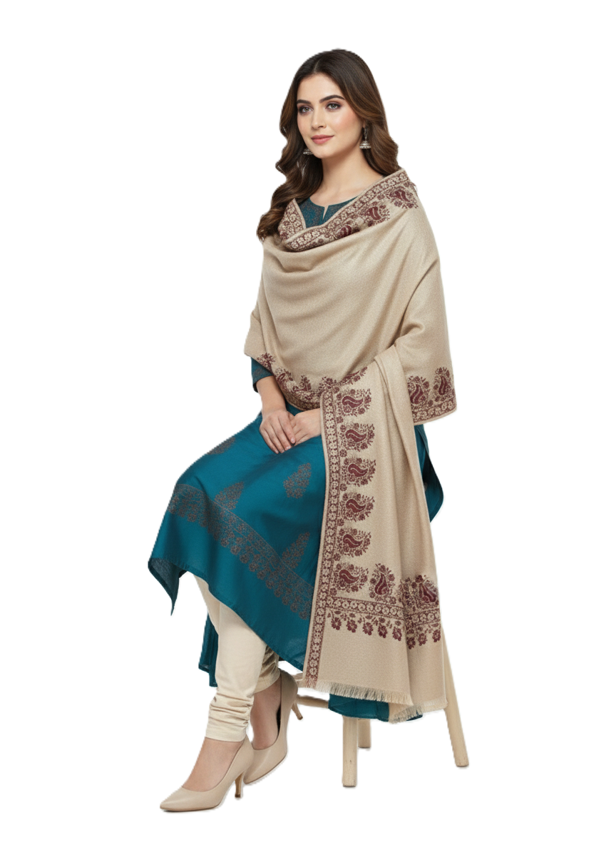 KRITI Border Design Woolen Camel Color Shawl for Women