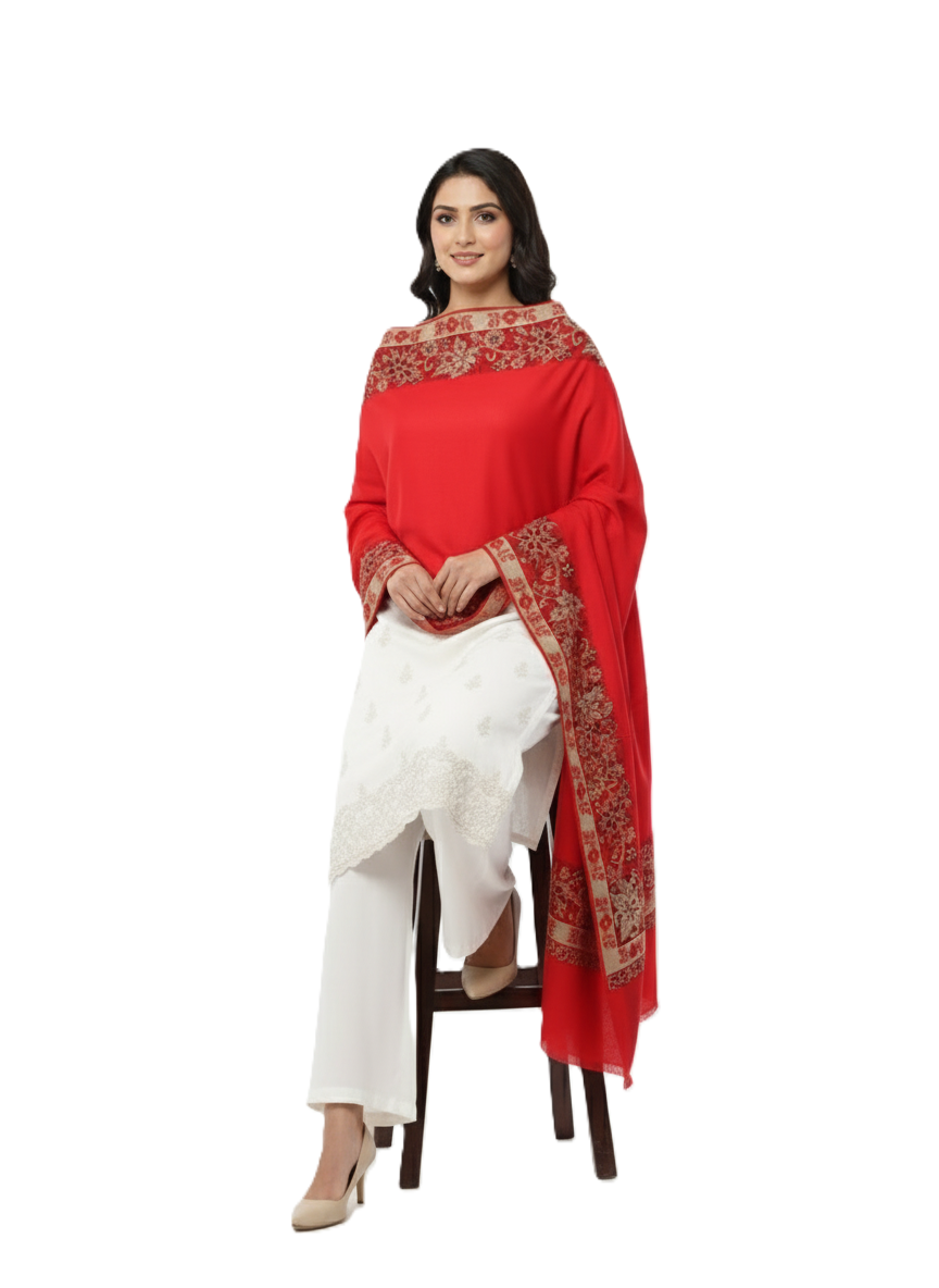 KRITI Border Design Woolen Red Color Shawl for Women