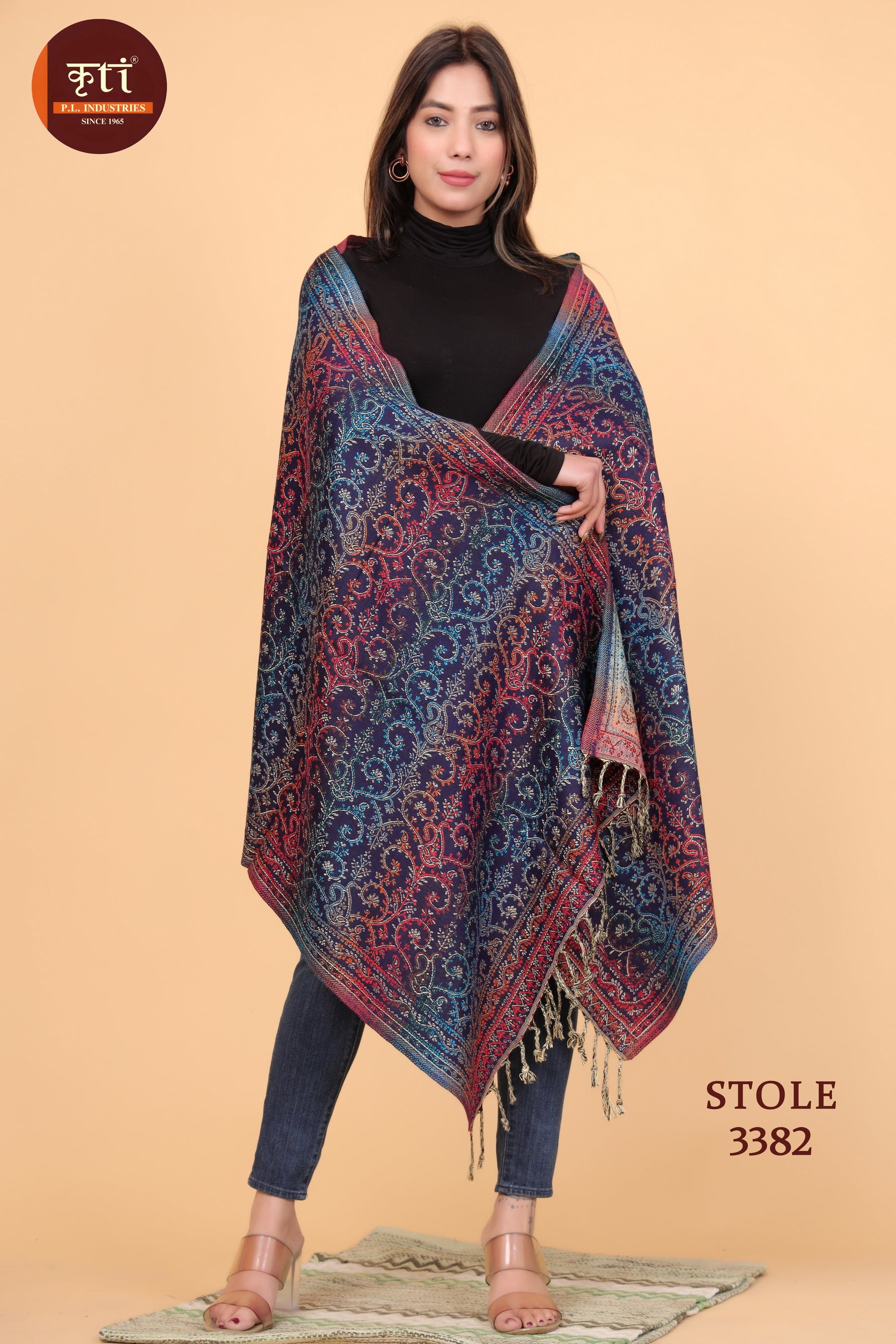 KRITI Paisley Design Woollen Multicolor Stole For Girl