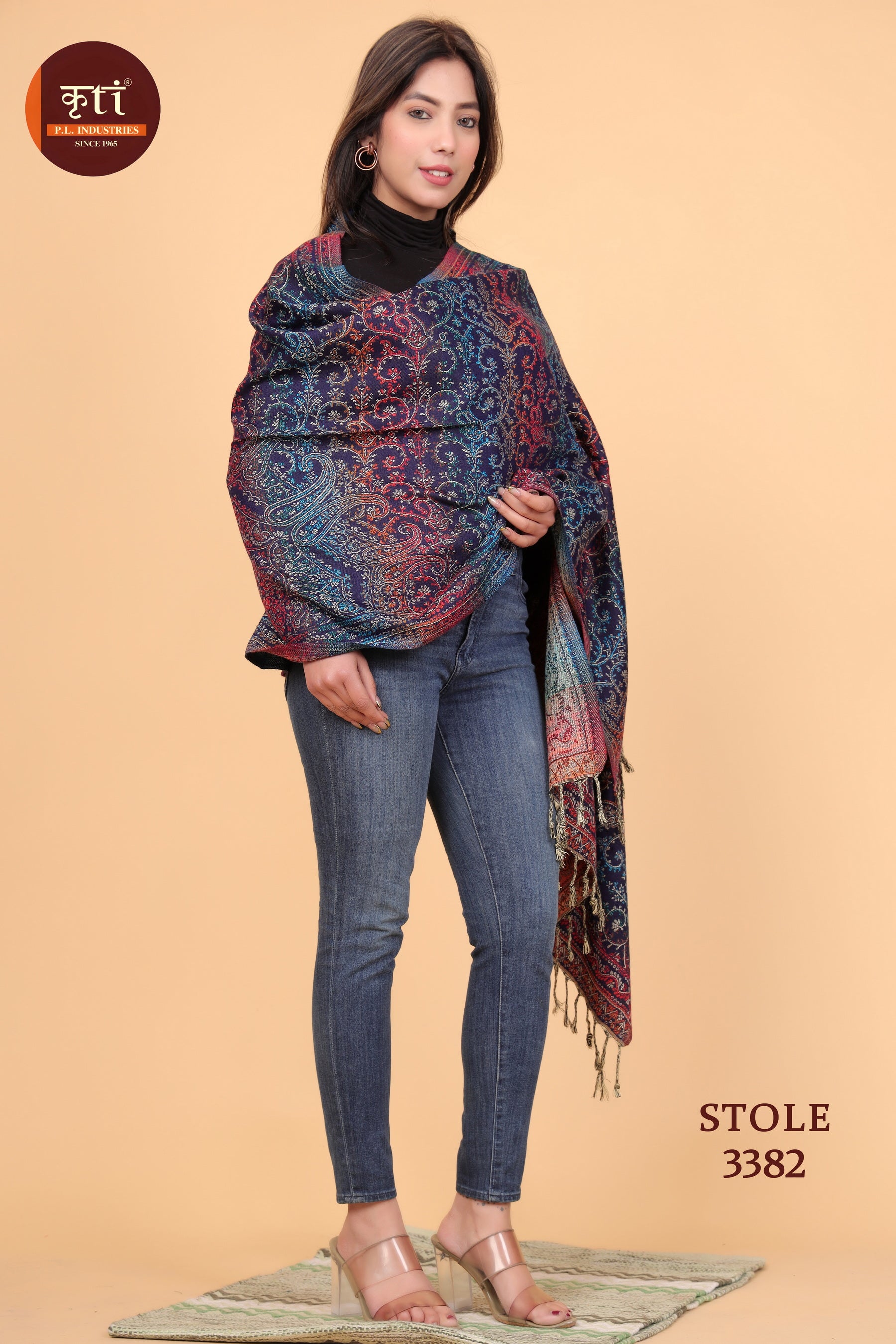 KRITI Paisley Design Woollen Multicolor Stole For Girl