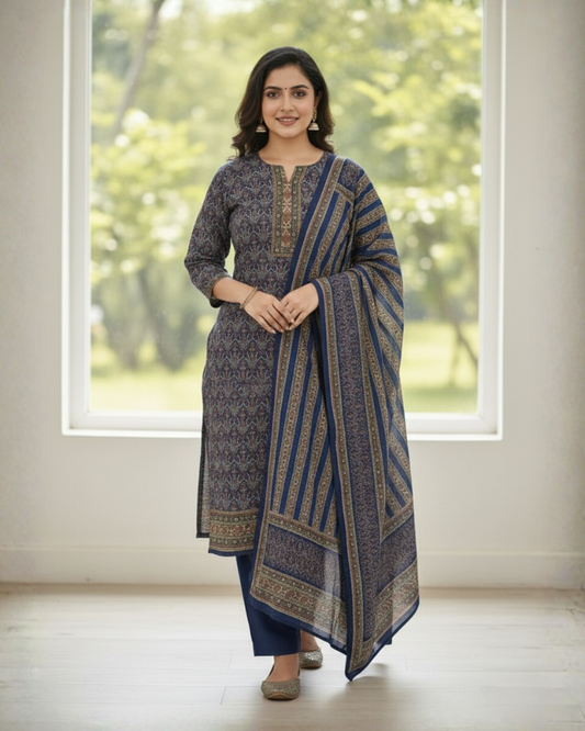 KRITI Winter Woolen Unstitched Suit Blue Color For Women