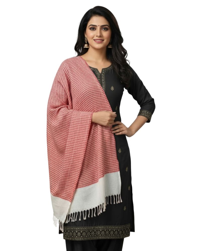 KRITI Stripes Design Warm Woolen Peach Color Shawl for Women