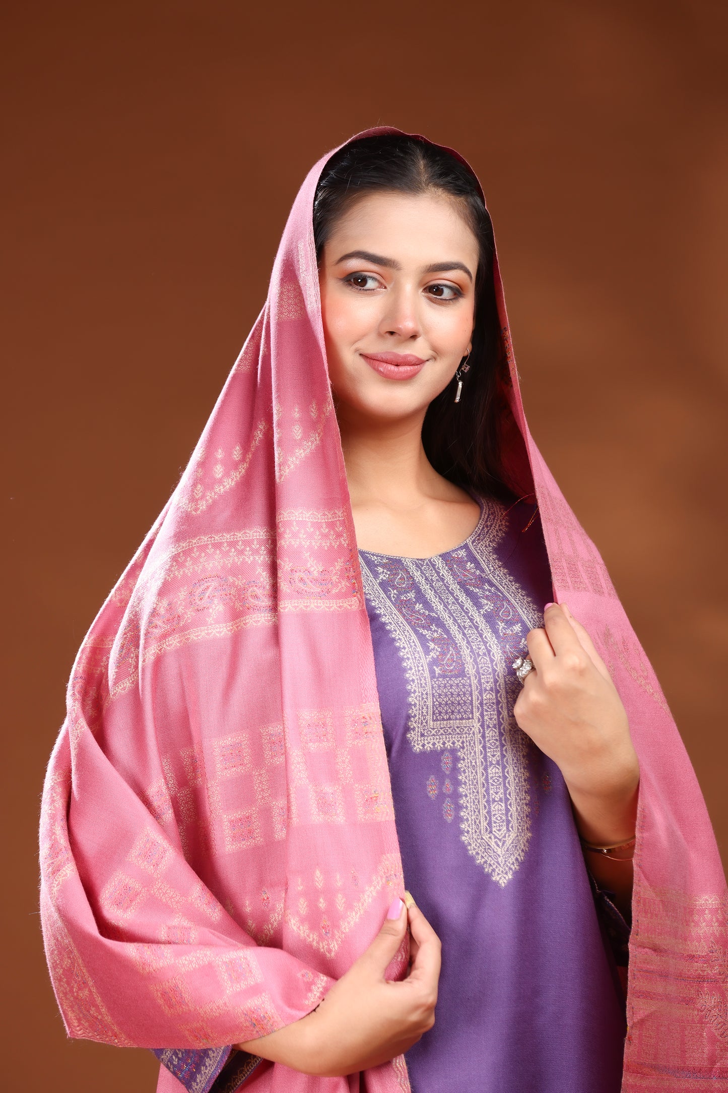 KRITI Woolen Unstitched Suit Set Weaving Design Purple Color For Women