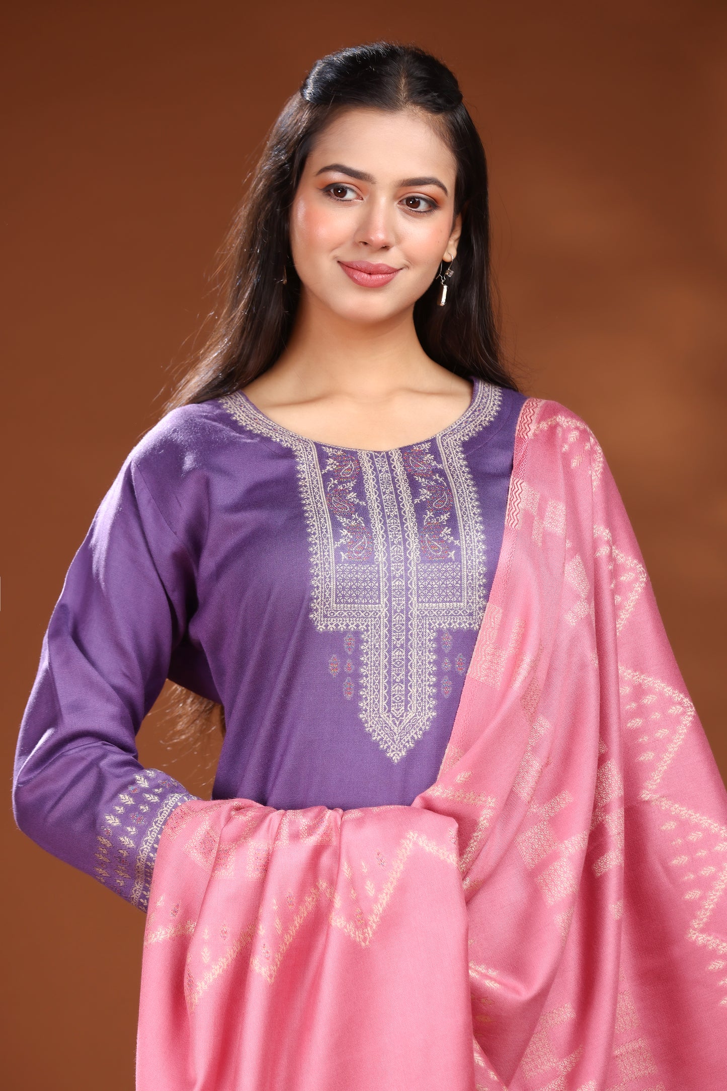KRITI Woolen Unstitched Suit Set Weaving Design Purple Color For Women