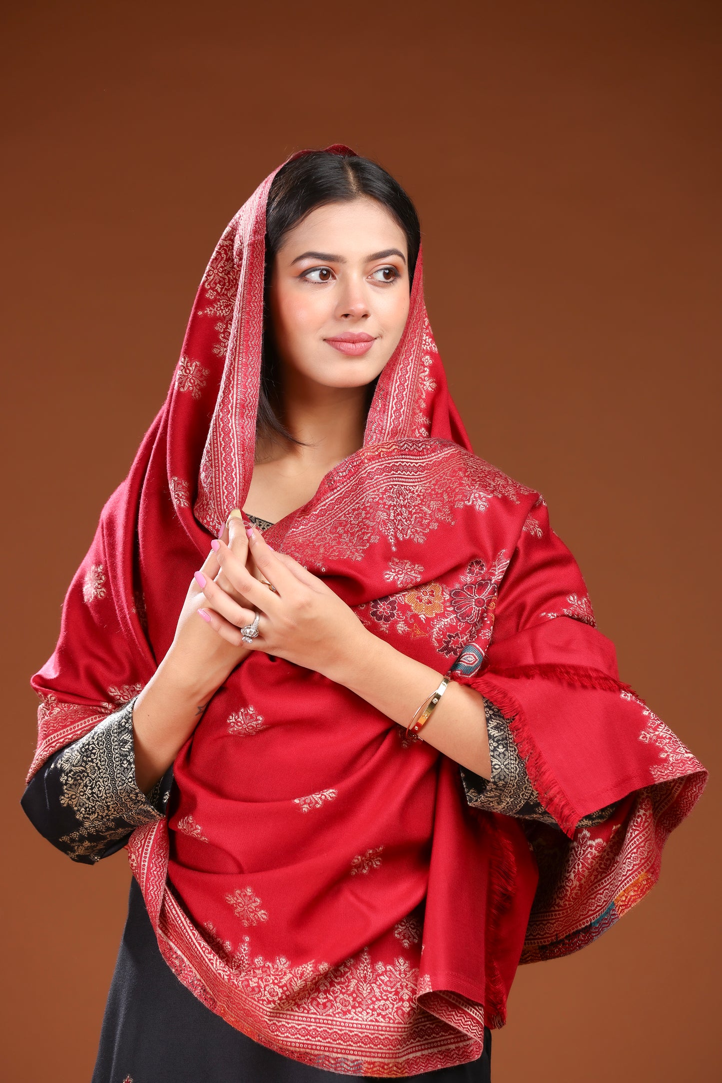KRITI Woolen Unstitched Suit Set Weaving Design Black Color For Women
