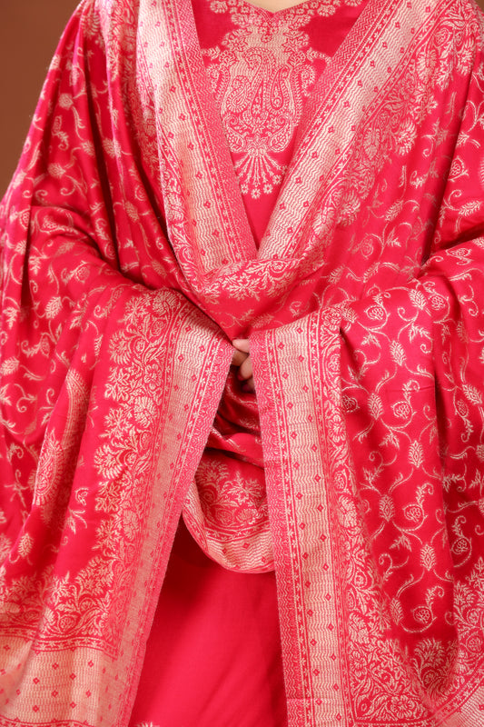 KRITI Woolen Unstitched Winter Suit Set Woven Pattern Pink Color For Women