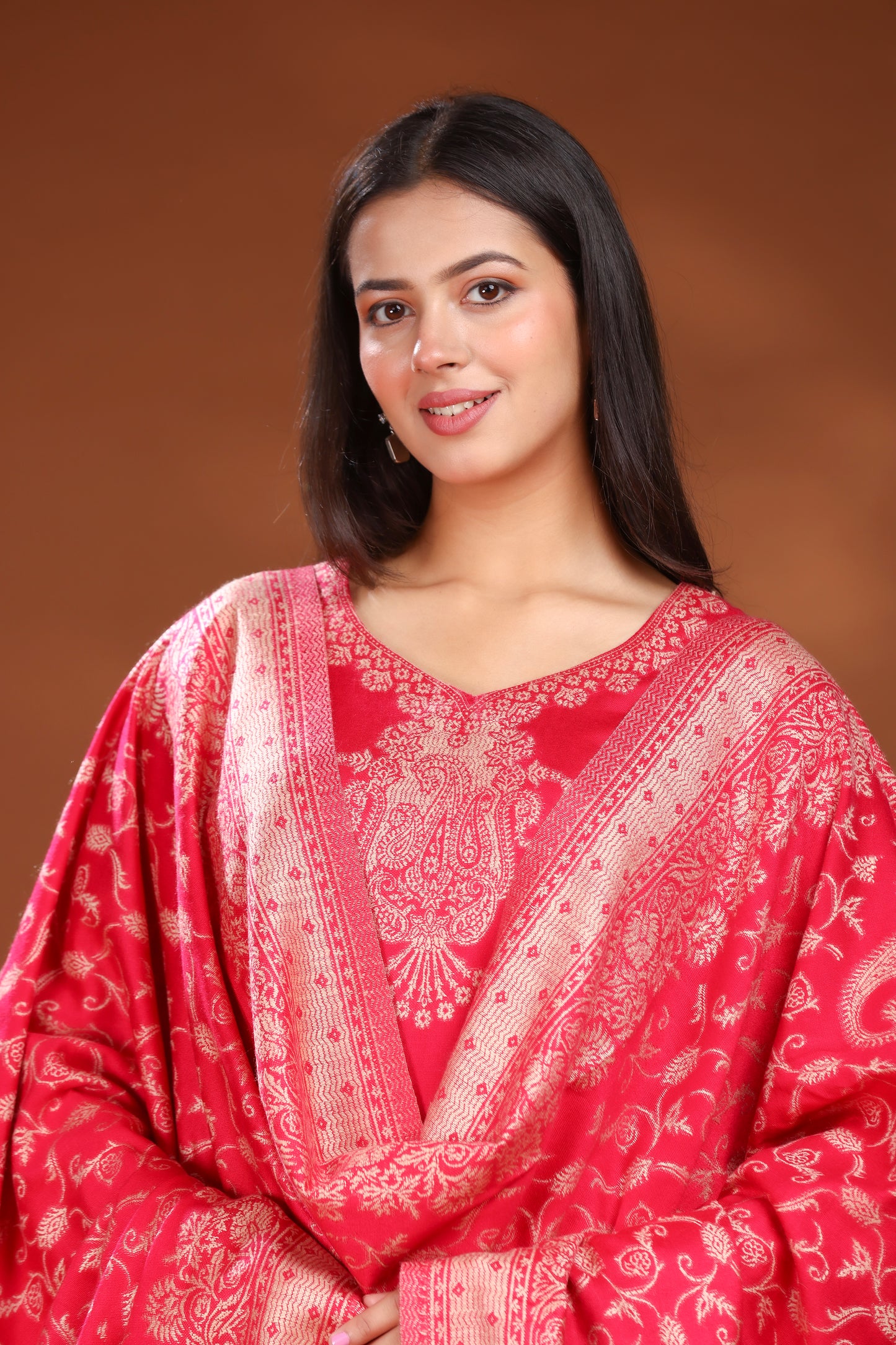 KRITI Woolen Unstitched Winter Suit Set Woven Pattern Pink Color For Women