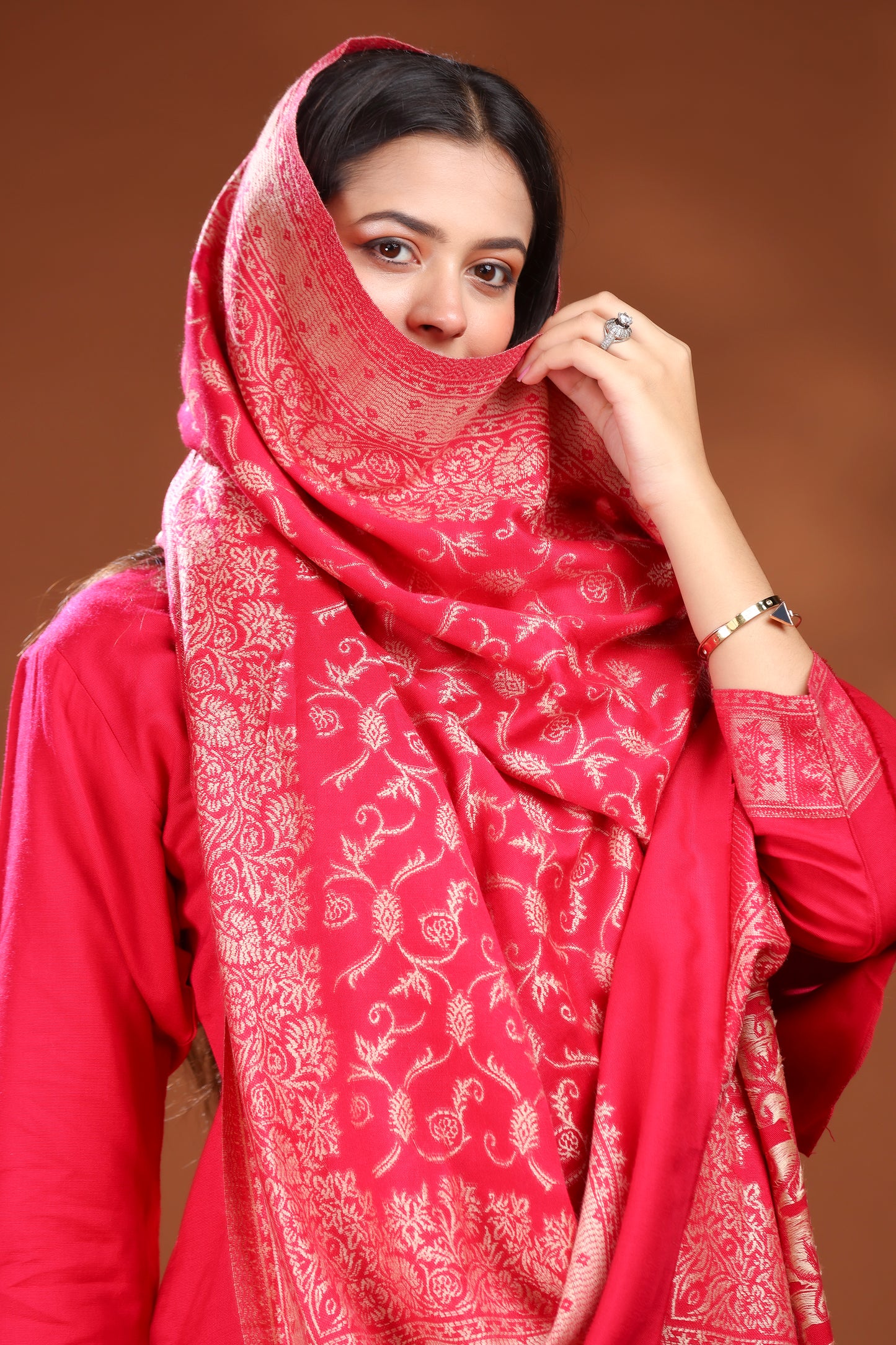 KRITI Woolen Unstitched Winter Suit Set Woven Pattern Pink Color For Women