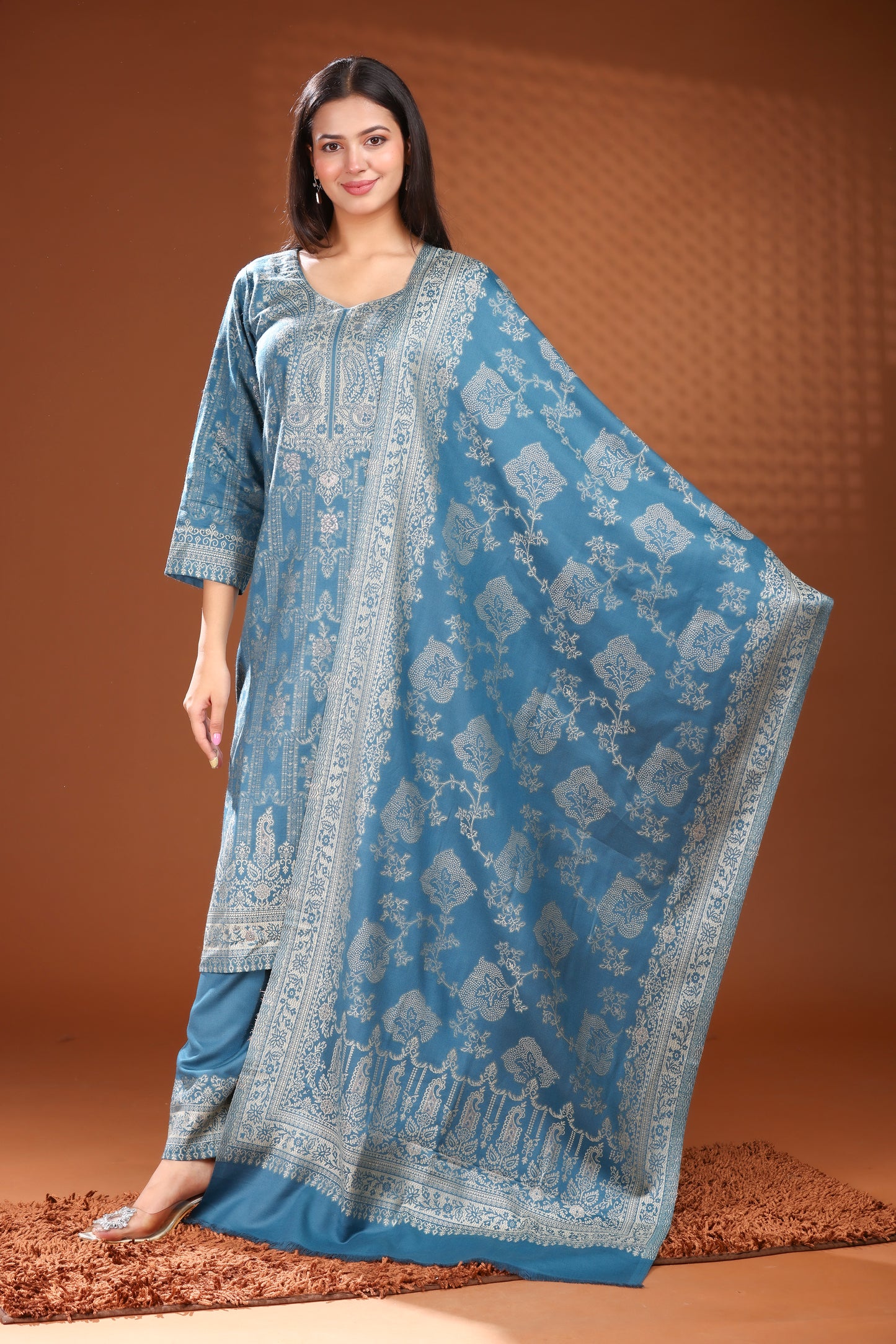 KRITI Woolen Unstitched Suit Set Weaving Design Air force Color For Women